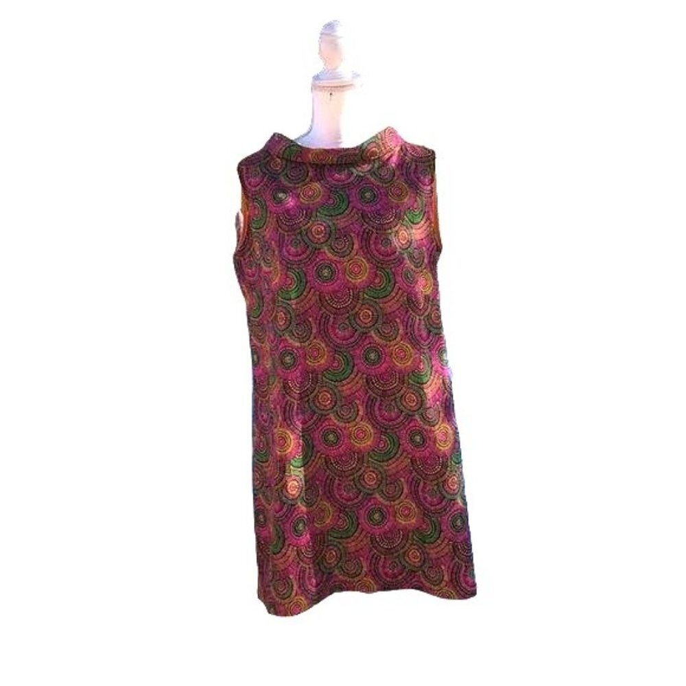 Shift Dress Womens Colorful Collared Cotton Pink Green Back Zip Contrasting Trim